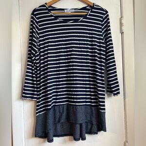 Navy and White Striped Women's Top